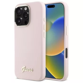  Guess GUHCP16LSMBSLP iPhone 16 Pro 6.3", tok, rózsaszín hardcase Silicone Script Metal Logo & Frame