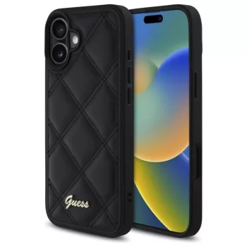   Guess GUHCP16SPSQSQSK iPhone 16 6.1" tok, fekete Quiled Metal Logo