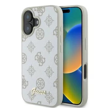   Guess GUHMP16SPGPYSH iPhone 16 6.1" tok, fehér hardcase Peony Script Logo MagSafe