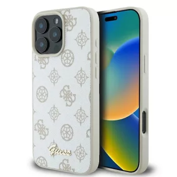   Guess GUHMP16LPGPYSH iPhone 16 Pro 6.3" tok, fehér hardcase Peony Script Logo MagSafe