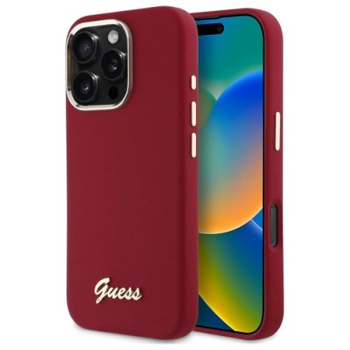 Guess GUHCP16LSMBSLM iPhone 16 Pro 6.3" tok, rózsaszín hardcase Silicone Script Metal Logo