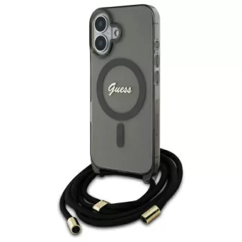   Guess GUHMP16SHCTSGNSK iPhone 16 6.1", tok, fekete Crossbody Cord Script MagSafe