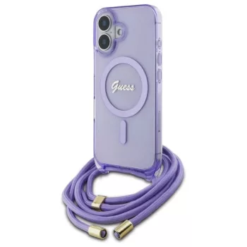   Guess GUHMP16SHCTSGNSU iPhone 16 6.1", tok, lila hardcase Crossbody Cord Script MagSafe