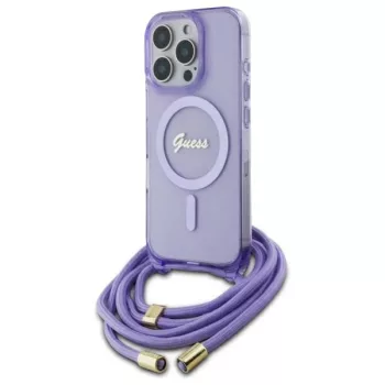   Guess GUHMP16LHCTSGNSU iPhone 16 Pro, 6.3" tok, lila hardcase Crossbody Cord Script MagSafe