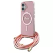 Guess GUHMP16SHCTSGNSP iPhone 16 6.1", tok, rózsaszín hardcase Crossbody Cord Script MagSafe
