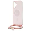 Guess GUHMP16SHCTSGNSP iPhone 16 6.1", tok, rózsaszín hardcase Crossbody Cord Script MagSafe