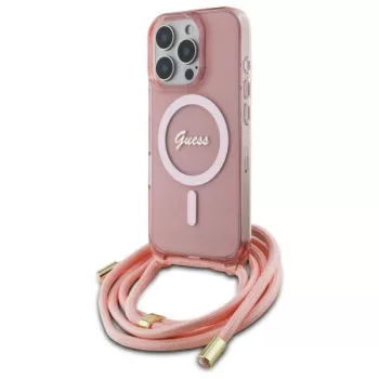   Guess GUHMP16LHCTSGNSP iPhone 16 Pro, 6.3" tok, rózsaszín hardcase Crossbody Cord Script MagSafe