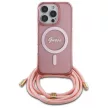 Guess GUHMP16LHCTSGNSP iPhone 16 Pro, 6.3" tok, rózsaszín hardcase Crossbody Cord Script MagSafe