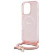 Guess GUHMP16LHCTSGNSP iPhone 16 Pro, 6.3" tok, rózsaszín hardcase Crossbody Cord Script MagSafe