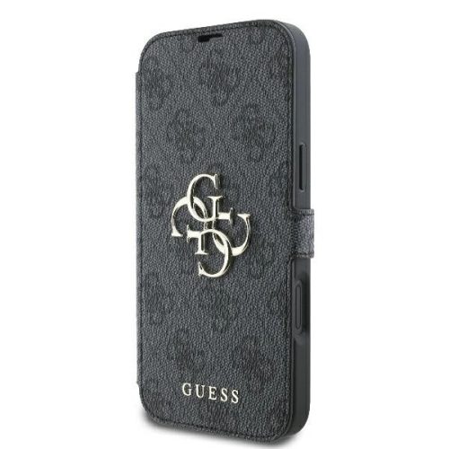 Guess GUBKP16M4GMGGR iPhone 16 Plus 6.7" oldalra nyíló tok, fekete 4G Metal Logo