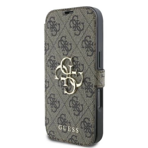 Guess GUBKP16X4GMGBR iPhone 16 Pro Max 6.9" oldalra nyíló tok, barna 4G Metal Logo