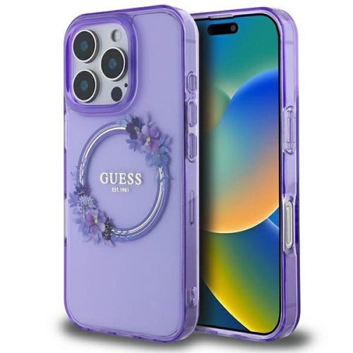 Guess GUHMP16XHFWFCU iPhone 16 Pro Max 6.9" hardcase IML Flowers Wreath MagSafe tok, lila