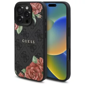   Guess GUHMP16LP4ROPEMCK iPhone 16 Pro 6.3"hardcase 4G Flowers Print MagSafe  tok, fekete