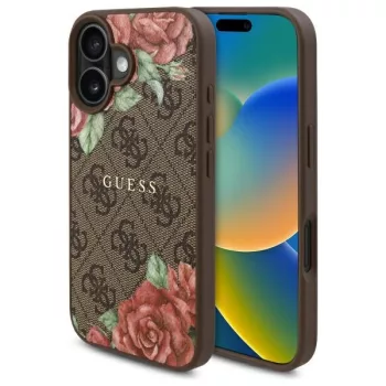   Guess GUHMP16SP4ROPEMCW iPhone 16 6.1" hardcase 4G Flowers Print MagSafe tok, barna
