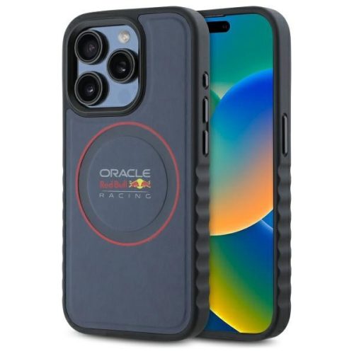 Red Bull RBHMP15L24PUILVR iPhone 15 Pro 6.1" Leather Case Red Ring MagSafe tok, sötétkék