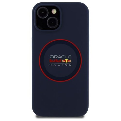 Red Bull IPHONE 15 MagSafe RBHMP15S24SIILVR Silicone Case Red Ring MagSafe tok, sötétkék