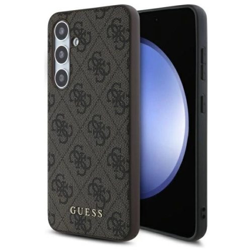 Guess GUHCS24FEG4GFBR Samsung Galaxy S24 FE hardcase 4G Metal tok, arany Logo tok, barna