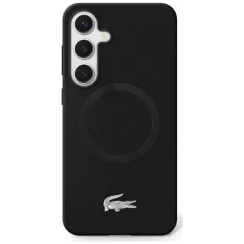   Lacoste Silicone Microfiber W/ Silver Croc Logo MagSafe Samsung Galaxy S25 tok, fekete