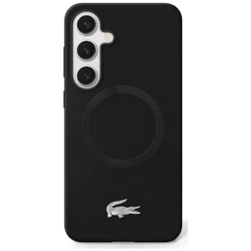 Lacoste Silicone Microfiber W/ Silver Croc Logo MagSafe Samsung Galaxy S25 Ultra tok, fekete