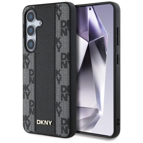 DKNY Leather Checkered Pattern MagSafe Samsung Galaxy S25 tok, fekete