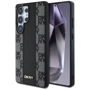   DKNY Leather Checkered Pattern MagSafe Samsung Galaxy S25 Ultra tok, fekete