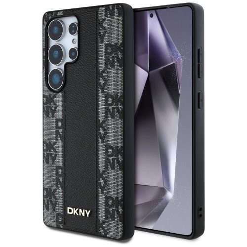 DKNY Leather Checkered Pattern MagSafe Samsung Galaxy S25 Ultra tok, fekete