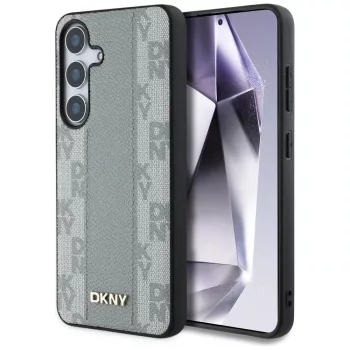   DKNY Leather Checkered Pattern MagSafe Samsung Galaxy S25 tok, szürke