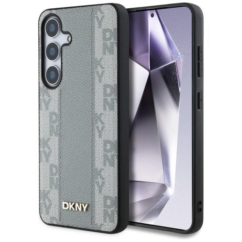 DKNY Leather Checkered Pattern MagSafe Samsung Galaxy S25 tok, szürke