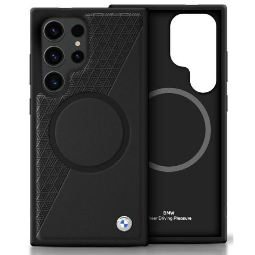 BMW Leather Half Textutok, piros MagSafe Samsung Galaxy S25 Ultra tok, fekete