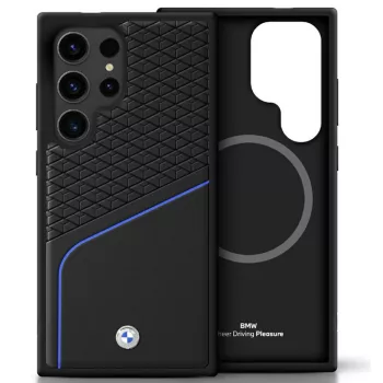   BMW Leather Textutok, piros and Smooth MagSafe Samsung Galaxy S25 Ultra tok, fekete