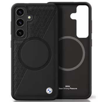   BMW Leather Half Textured MagSafe Samsung Galaxy S25 tok, fekete