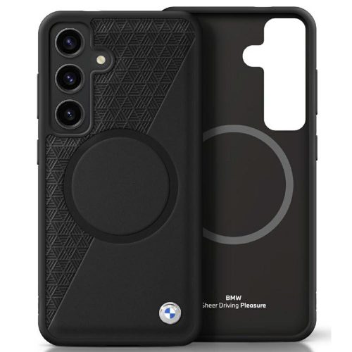 BMW Leather Half Textured MagSafe Samsung Galaxy S25 tok, fekete