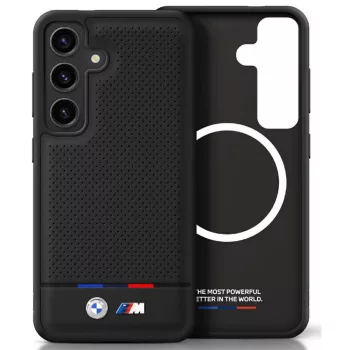   BMW Leather Tricolor Stripe MagSafe Samsung Galaxy S25 tok, fekete