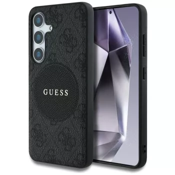   Guess 4G Round Patch Classic Logo MagSafe Samsung Galaxy S25 Plus tok, fekete