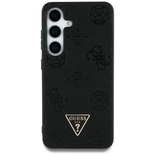 Guess Grained Hot Stamp Peony Pattern Triangle Logo MagSafe Samsung Galaxy S25 Ultra tok, fekete