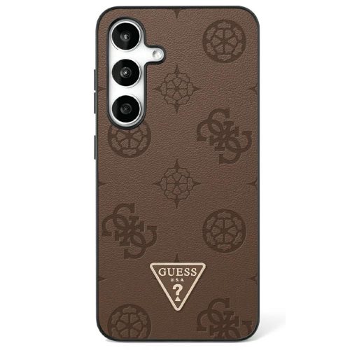 Guess Grained Hot Stamp Peony Pattern Triangle Logo MagSafe Samsung Galaxy S25 tok, barna
