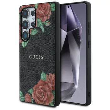   Guess Leather 4G Flowers Print Metal Classic Logo MagSafe Samsung Galaxy S25 Ultra tok, fekete