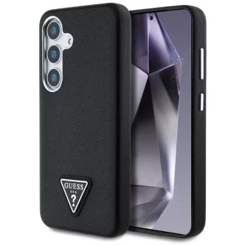   Guess Grained Triangle Logo MagSafe Samsung Galaxy S25 tok, fekete