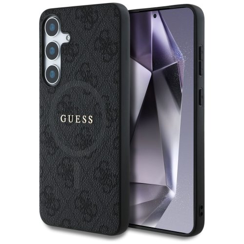 Guess Leather 4G Colored Ring Classic Logo MagSafe Samsung Galaxy S25 Plus tok, fekete