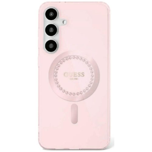 Guess Rhinestones Printed Classic Logo MagSafe Samsung Galaxy S25 tok, rózsaszín