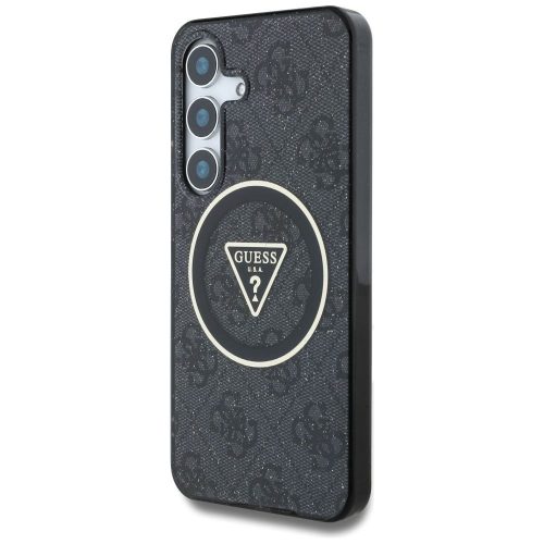 Guess Samsung Galaxy S25 GUHMS25SHG4PRTGK (Magnetic IML Metal Glitter 4G Circle Triangle) tok, fekete