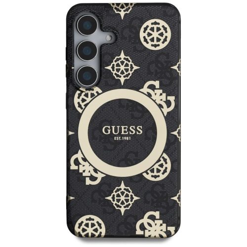 Guess 4G Background Gold Electroplated Peony Pattern MagSafe Samsung Galaxy S25 tok, fekete