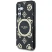 Guess 4G Background Gold Electroplated Peony Pattern MagSafe Samsung Galaxy S25 tok, fekete