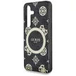 Guess 4G Background Gold Electroplated Peony Pattern MagSafe Samsung Galaxy S25 tok, fekete