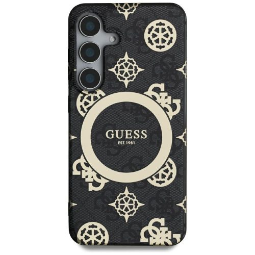 Guess 4G Background Gold Electroplated Peony Pattern MagSafe Samsung Galaxy S25 Ultra tok, fekete