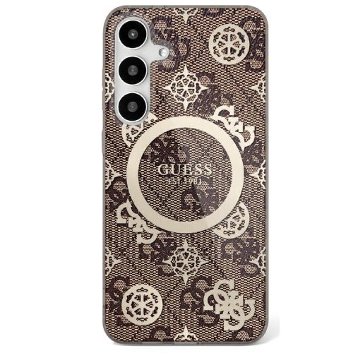 Guess 4G Background Gold Electroplated Peony Pattern MagSafe Samsung Galaxy S25 tok, barna