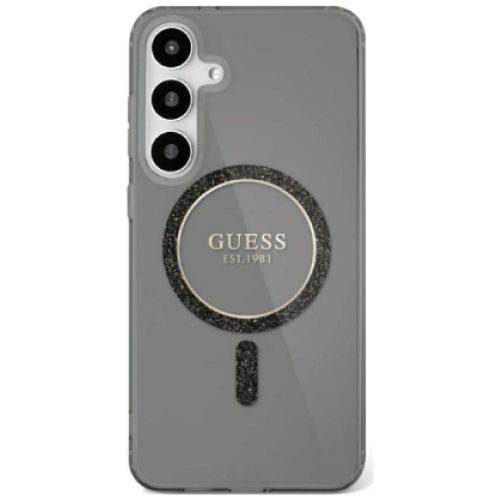 Guess Glitter Circle Classic Logo MagSafe Samsung Galaxy S25 tok, fekete