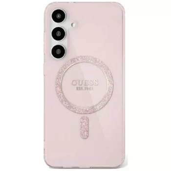   Guess Glitter Circle Classic Logo MagSafe Samsung Galaxy S25 tok, rózsaszín