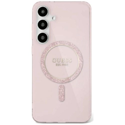 Guess Glitter Circle Classic Logo MagSafe Samsung Galaxy S25 tok, rózsaszín