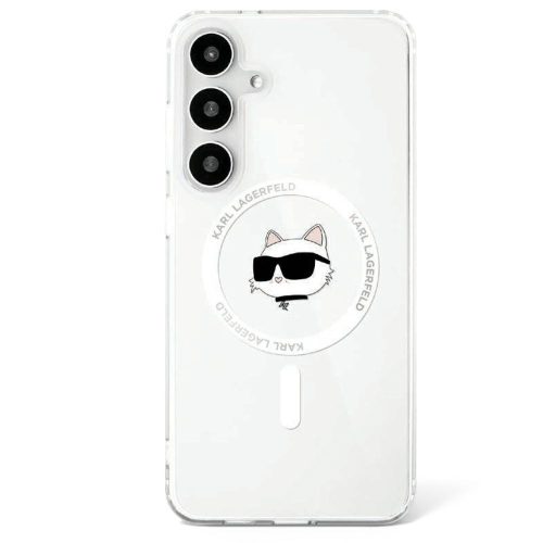 Karl Lagerfeld Button Choupette Head Printed Logo MagSafe Samsung Galaxy S25 tok, fehér